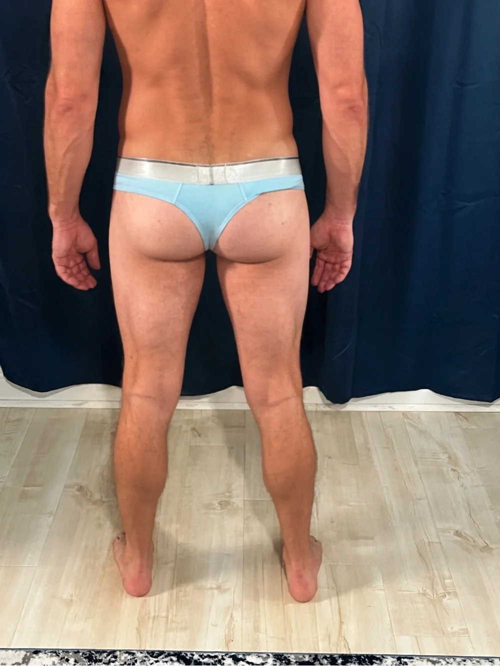 Jockmail Light Blue Men's Thong with Silver Waistband